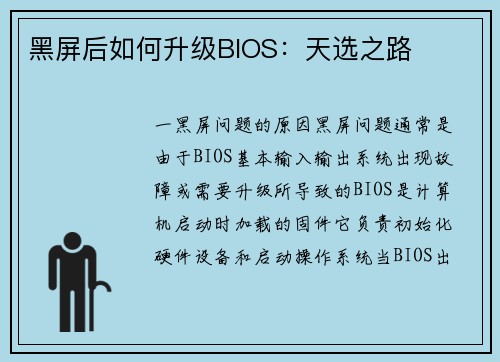 黑屏后如何升级BIOS：天选之路